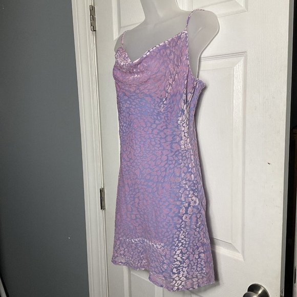 Nasty Gal Dresses & Skirts - NWT Nasty Gal Animal Print Cowl Neck Mini Slip Dress Pink Purple Velour Size 8